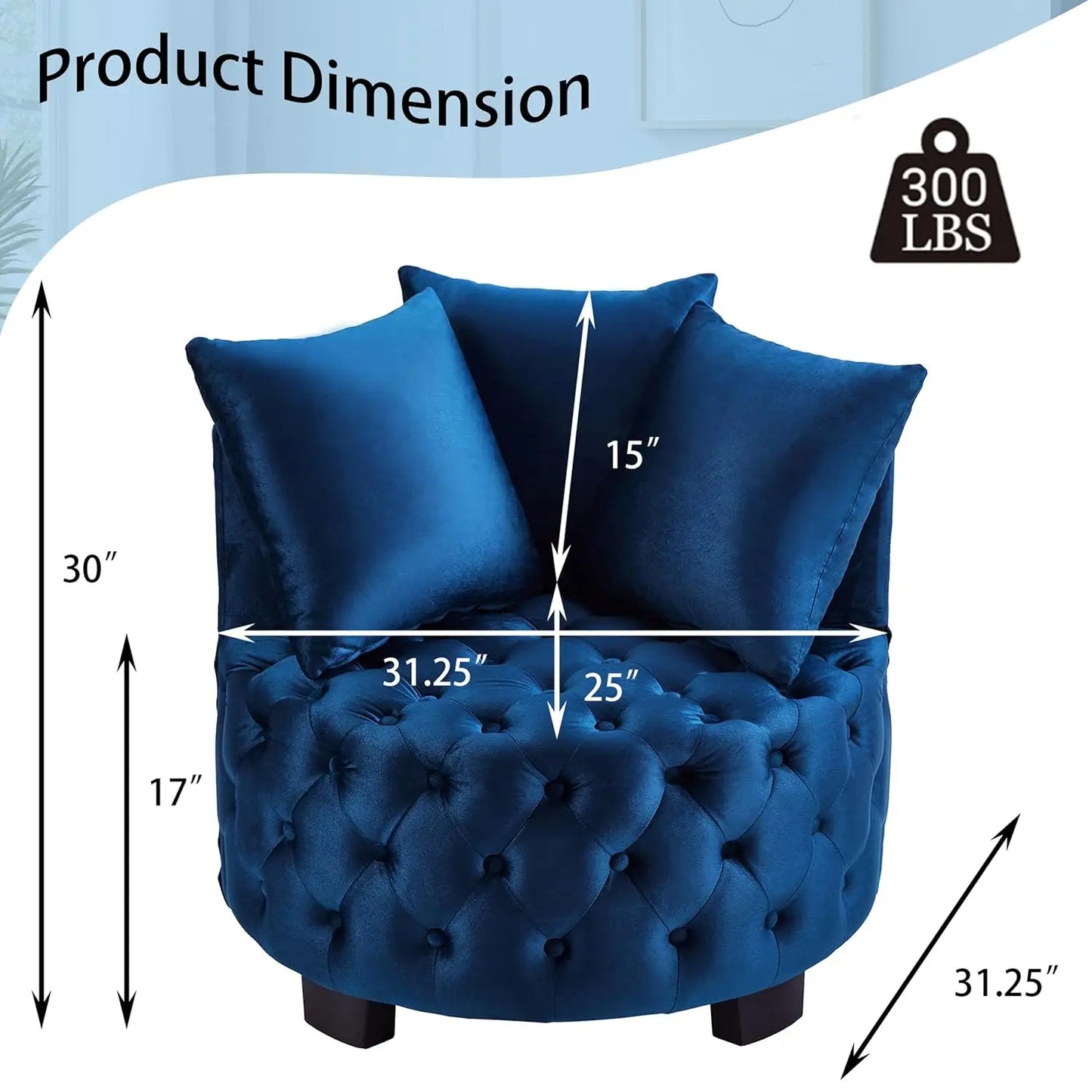 Modern Velvet Tufted Round Club Chair for Living Room