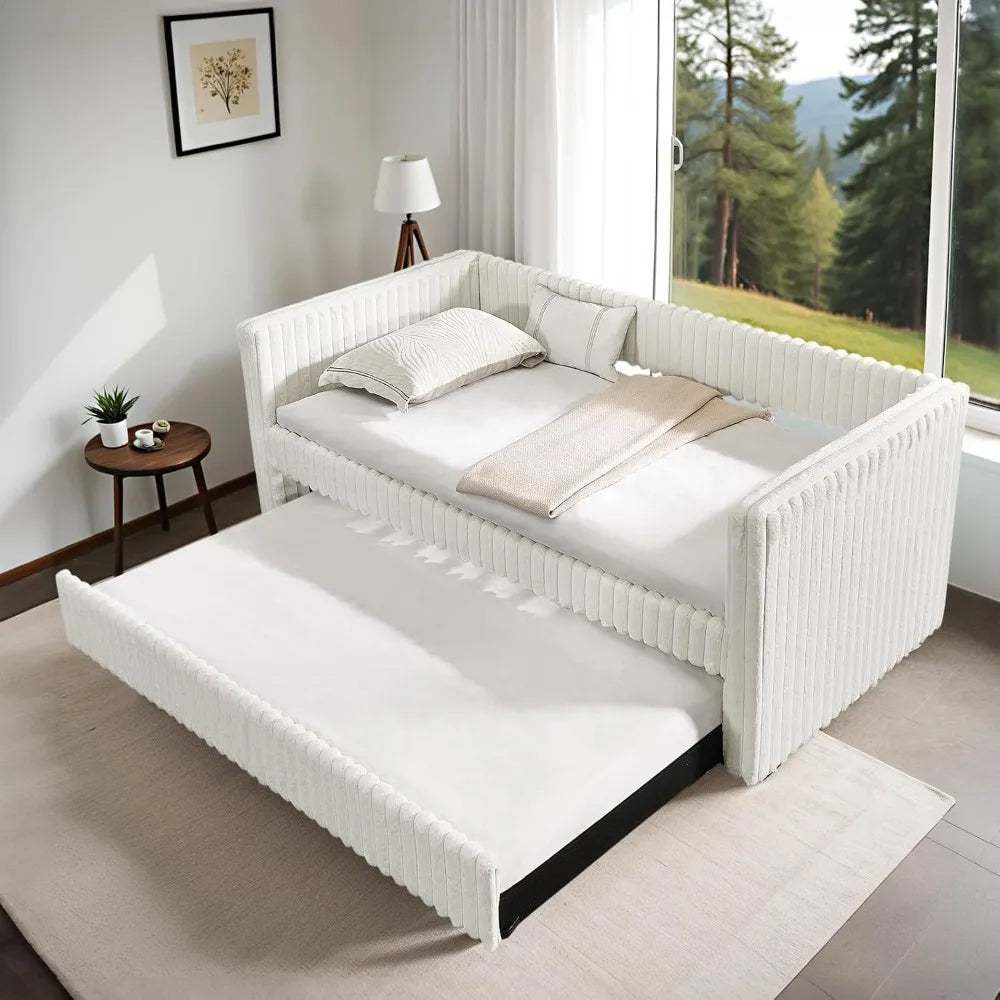 Upholstered Sofa Bed Daybed Frame With Wooden Daybed And Trundle Corduroy