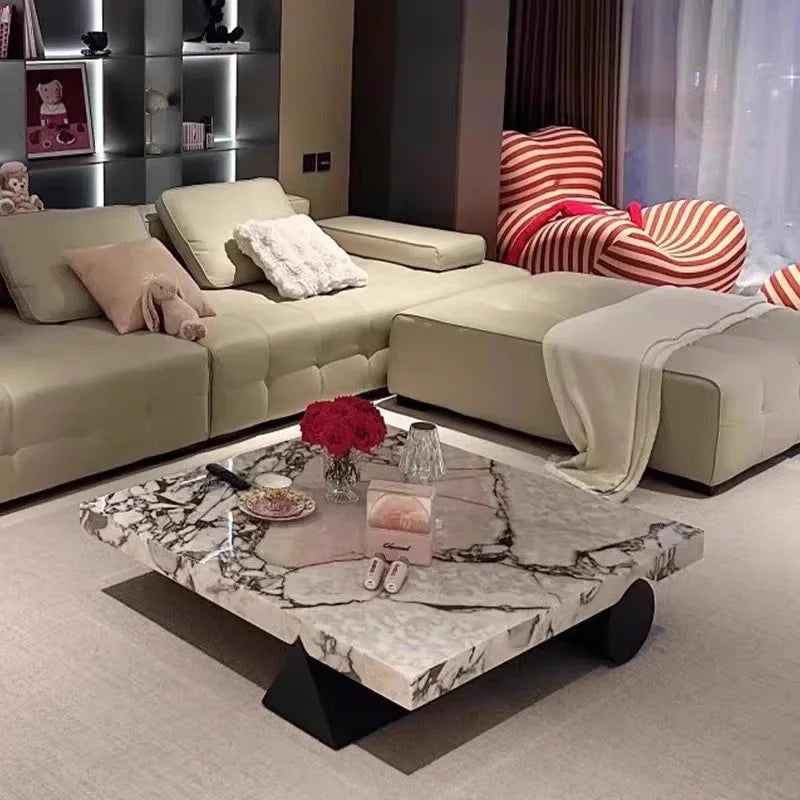 OMGD Marble Square Coffee Table Minimalist Modern Heat Resistant