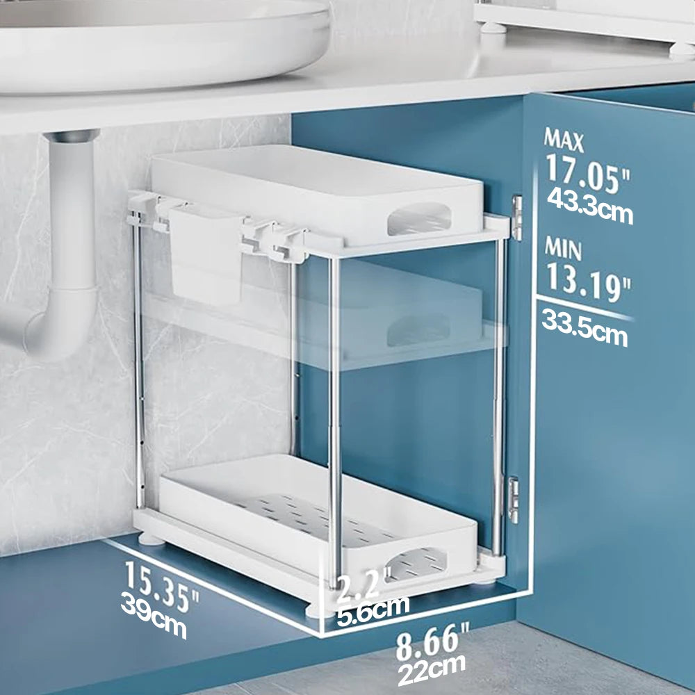 Two Pack Under Sink Organizers Two Tier Adjustable Storage