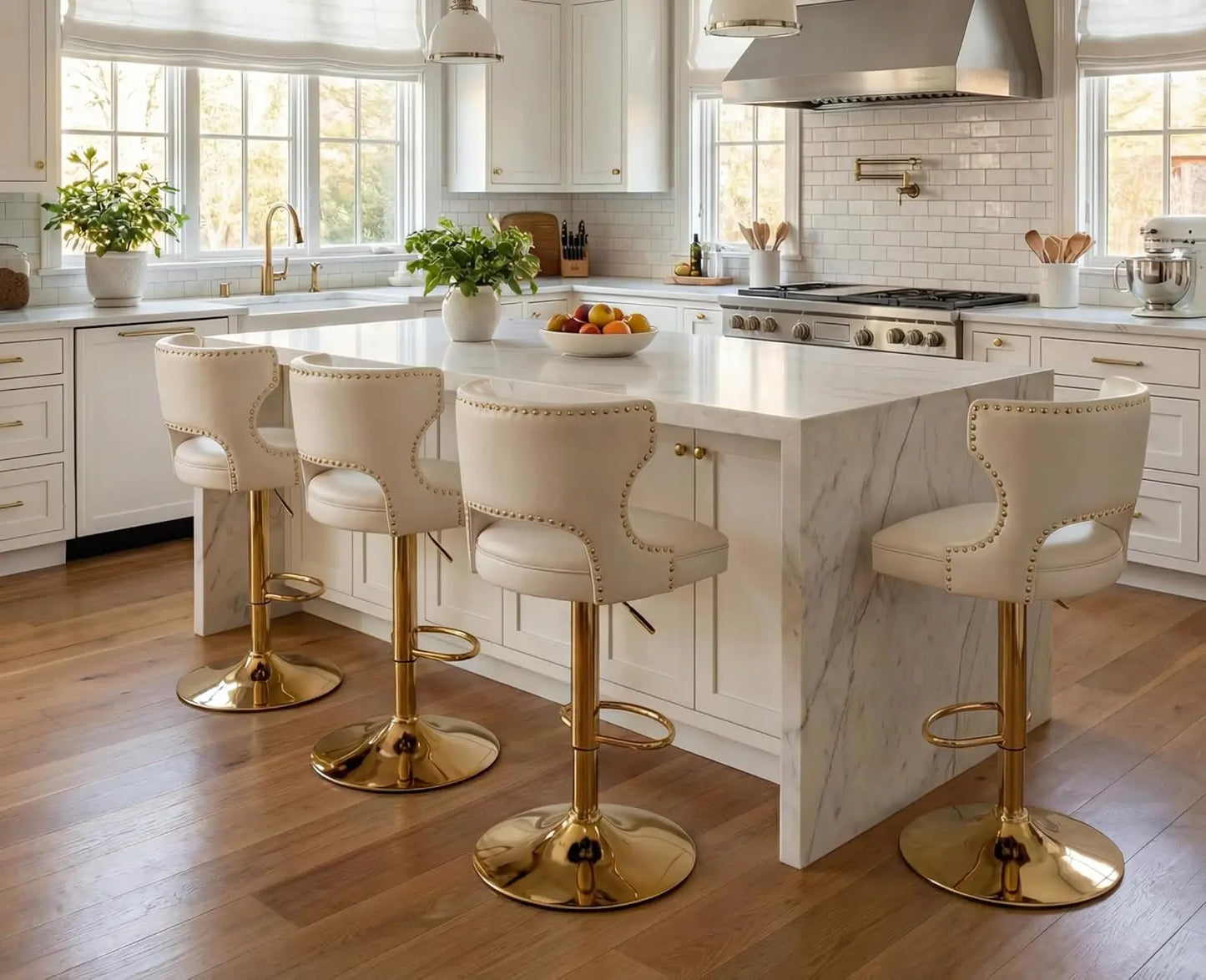 Premium Leather Bar Stools Set Of 4 Contemporary Design