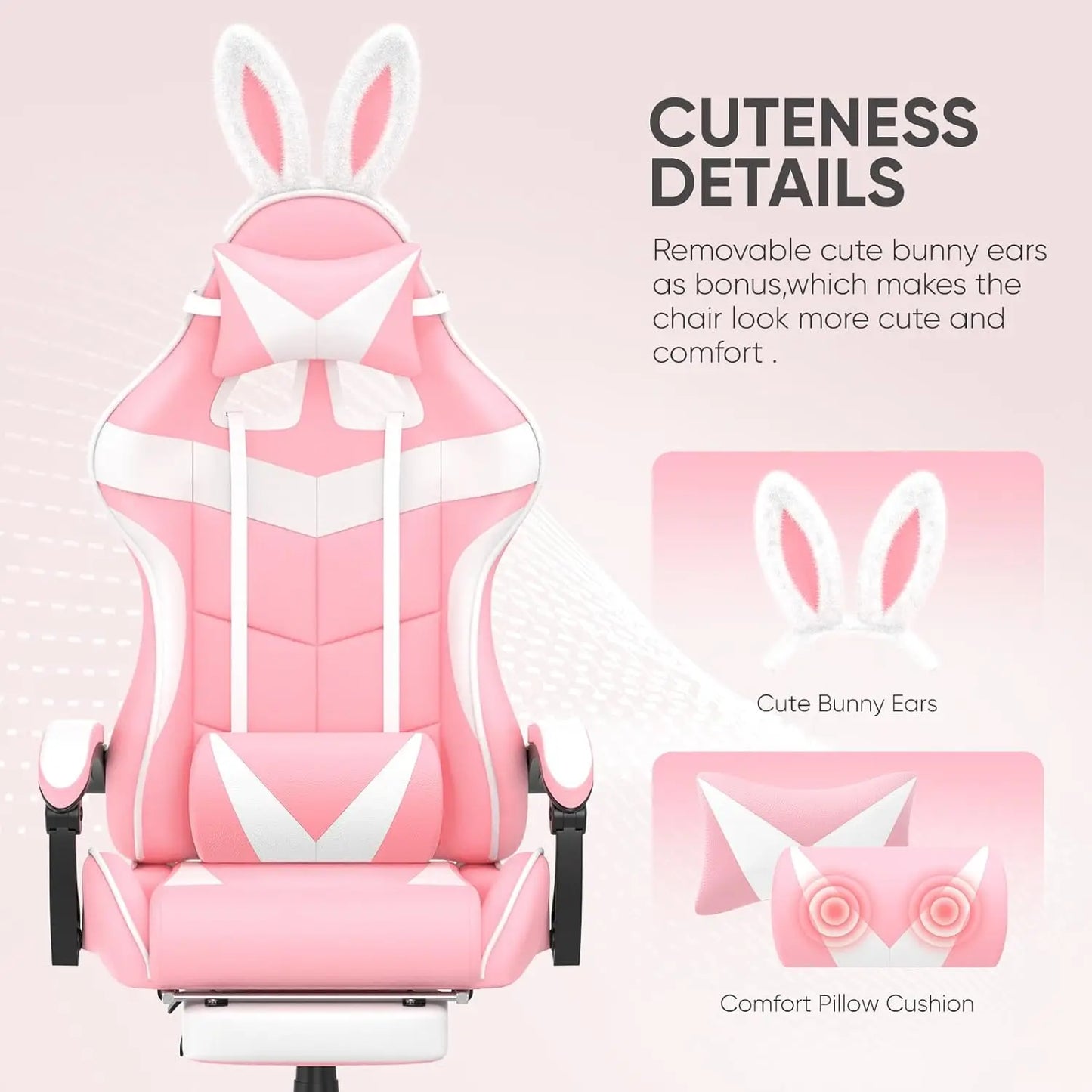 Ergonomic Gaming Chair With Bunny Ears Headrest Lumbar Support