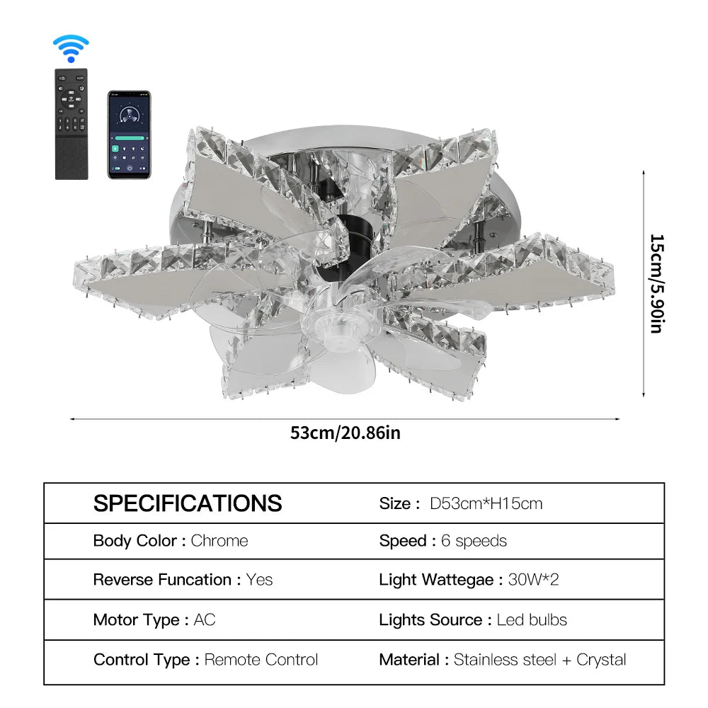 Vetrulus Modern Crystal LED Chandelier With Smart Remote Control