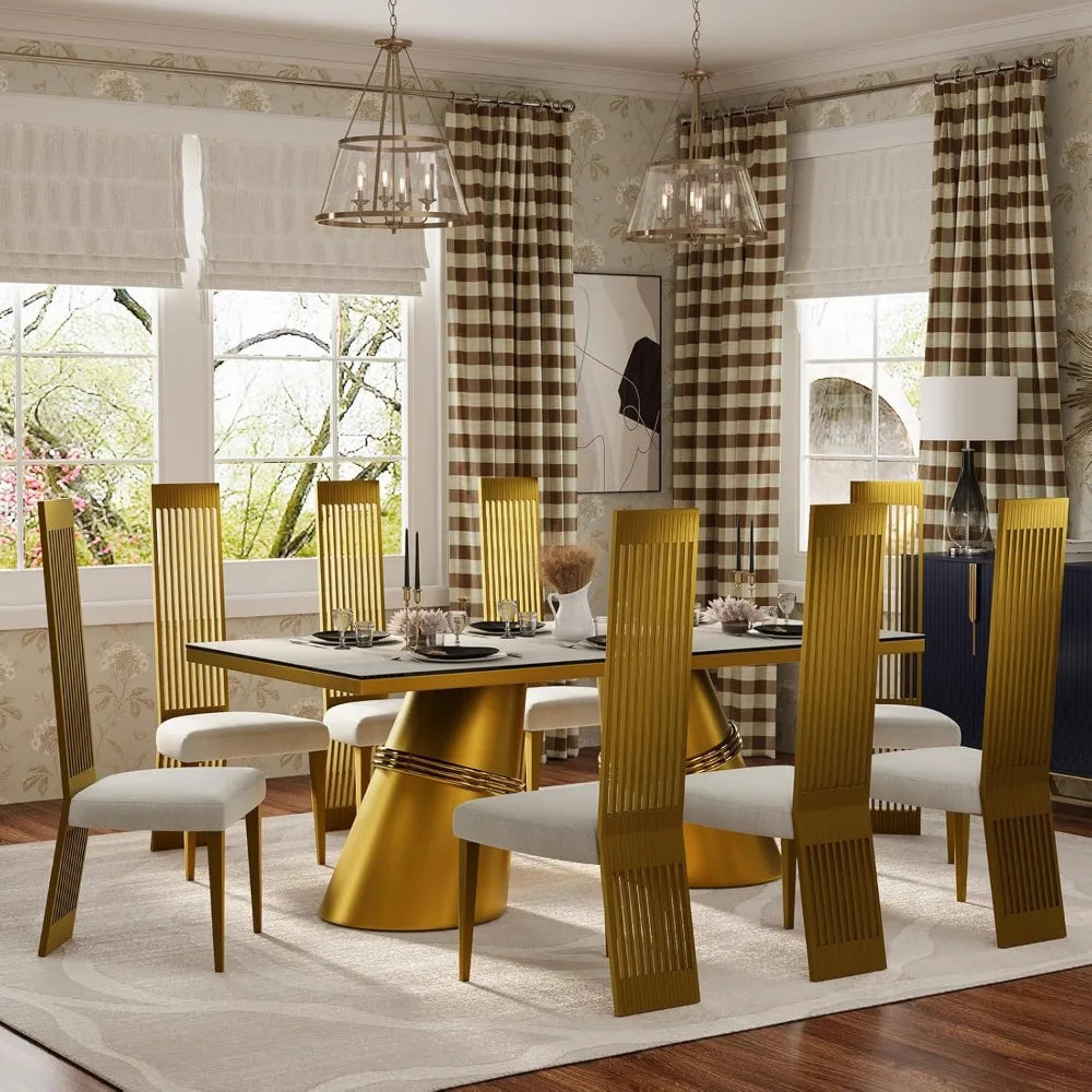 Two Pack Upholstered Dining Chairs With Stainless Steel Backrests
