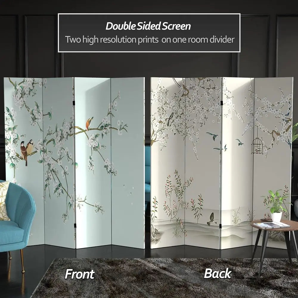 Canvas Room Divider Birds And Plum Blossoms Four Panel
