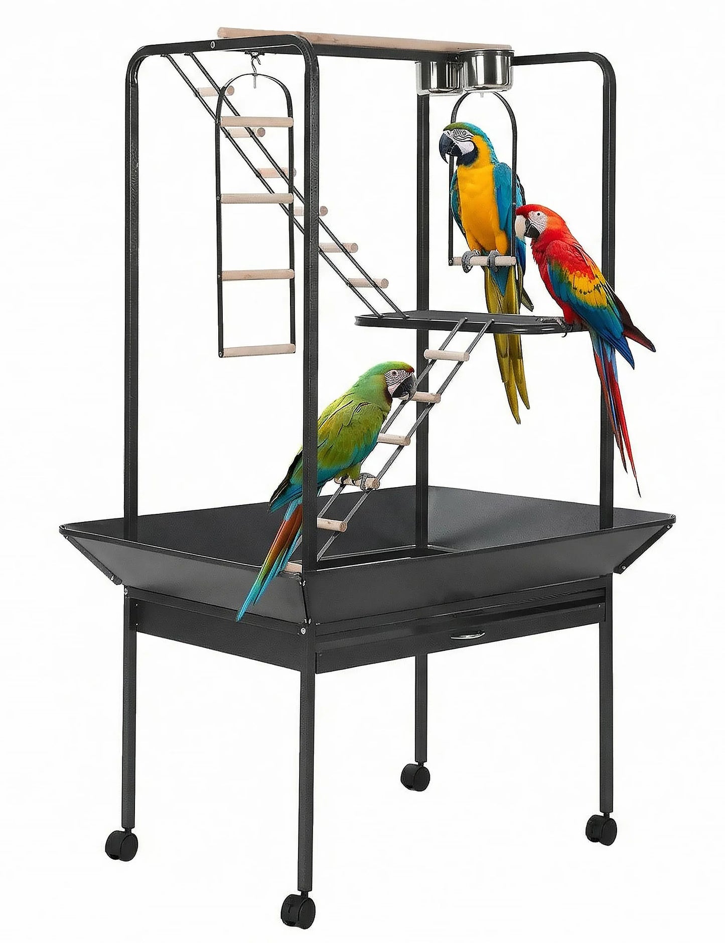 HiMISSCN Wrought Iron Parrot Cage Roller Play Center