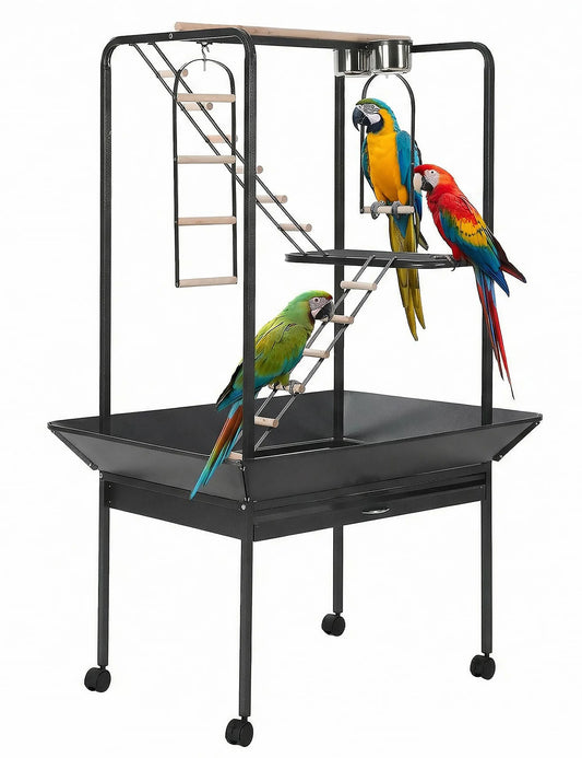 HiMISSCN Wrought Iron Parrot Cage Roller Play Center