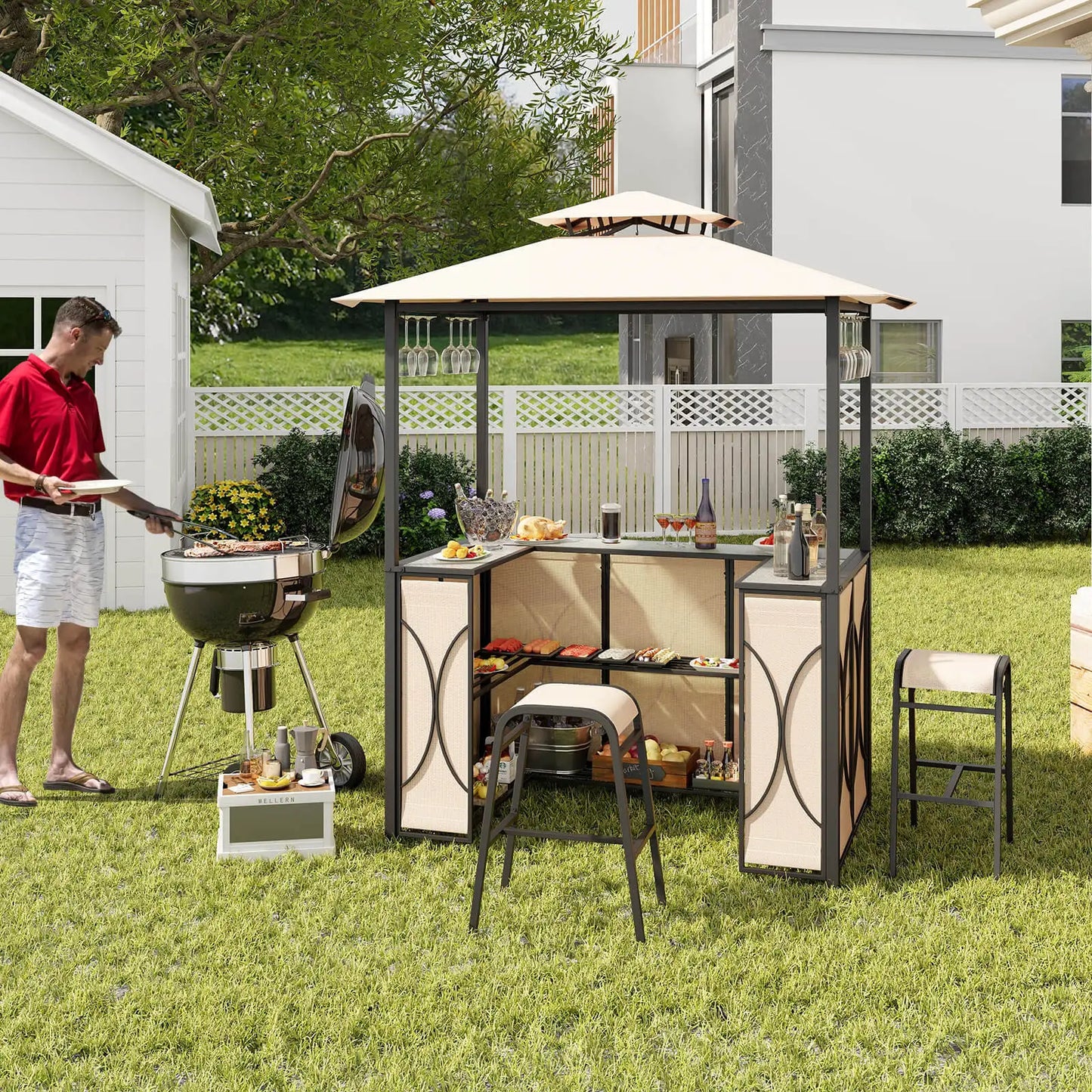 HOMASIS Patio Bar Set With Tempered Glass Table Outdoor