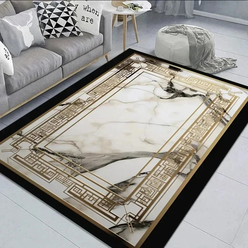 NONE Non Slip Modern Marble Rug for Living Room Polyester