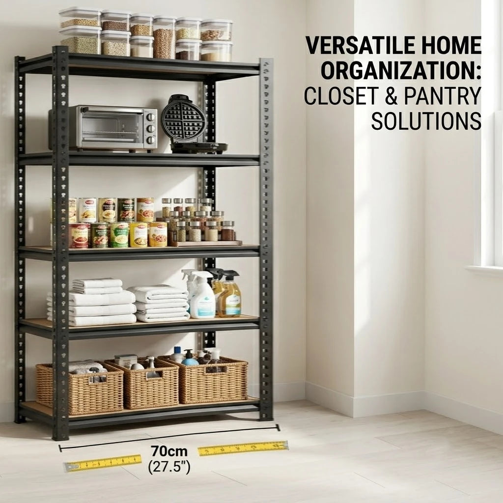 Slim Five Tier Adjustable Metal Shelving Storage Rack