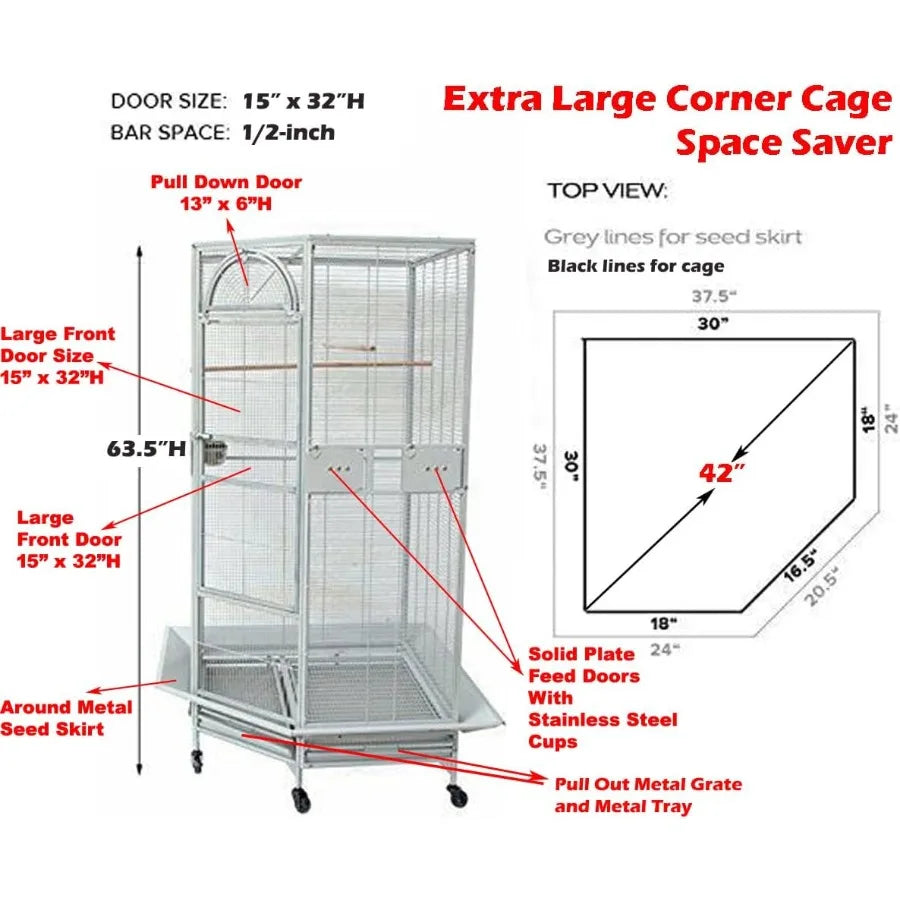 NONECN Stainless Steel Parrot Cage With Corner Flight