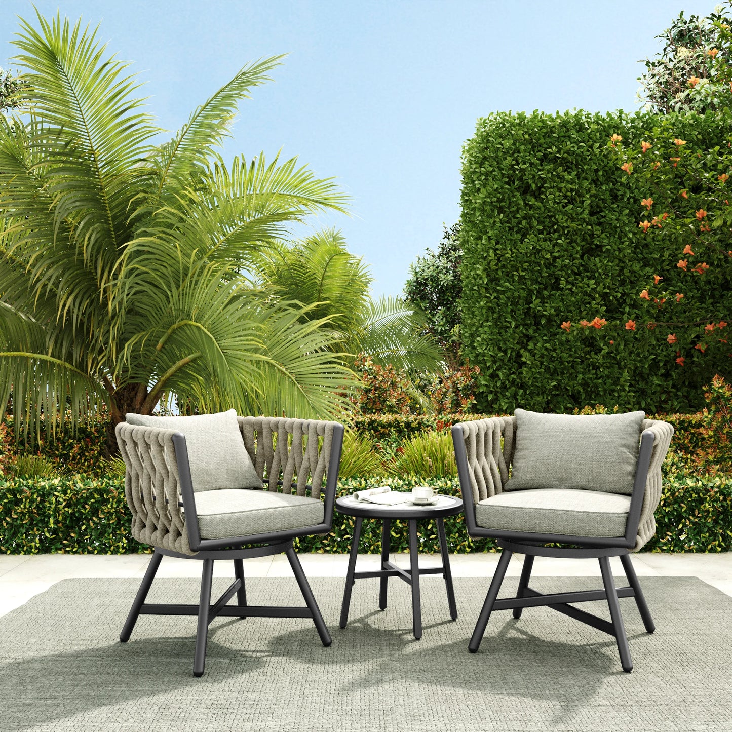Grand Patio Swivel Rope Wicker Chairs Set Of 2 Outdoor