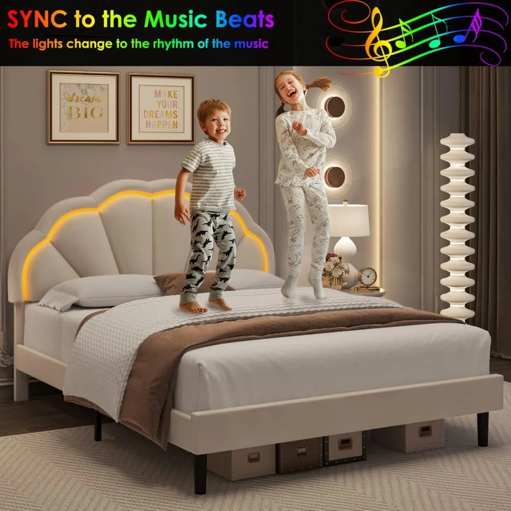 LZJV Smart LED Upholstered Bed Frame With Adjustable Headboard