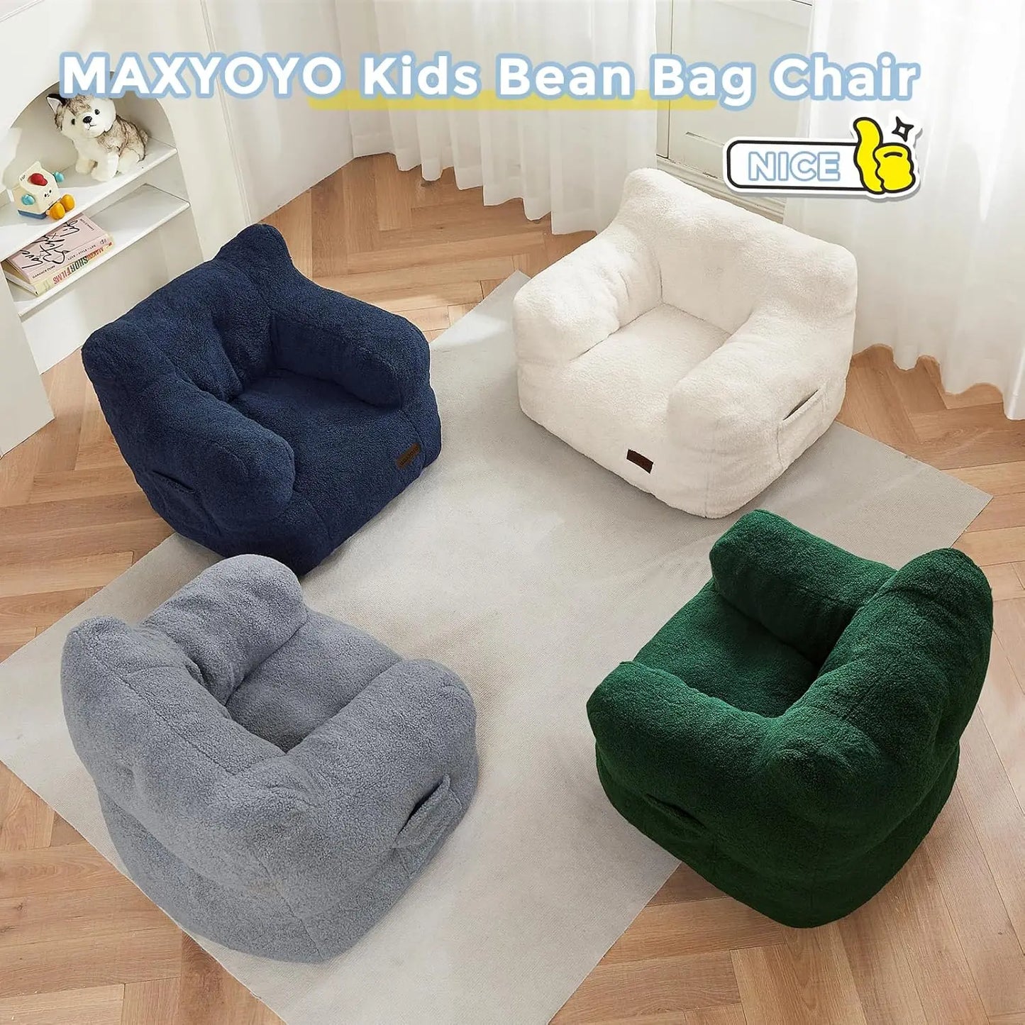 Kids Sherpa Bean Bag Chair Cozy Boucle Toddler Sofa for Girls and Boys