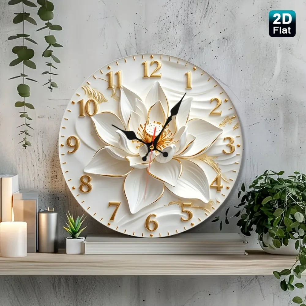 Lotus Flower Wooden Nursery Wall Clock With Relief Art