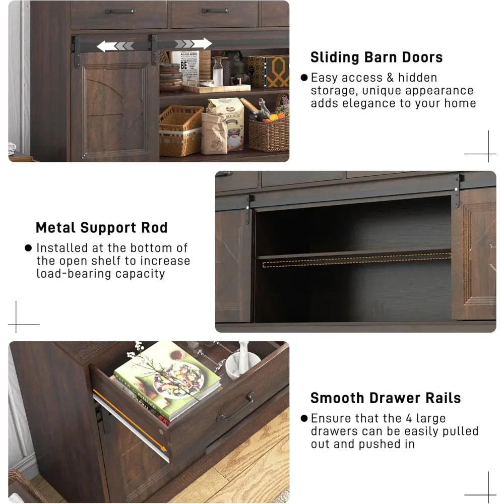 70 Inch Large Farmhouse Sideboard Buffet Cabinet with 4 Storage Drawers