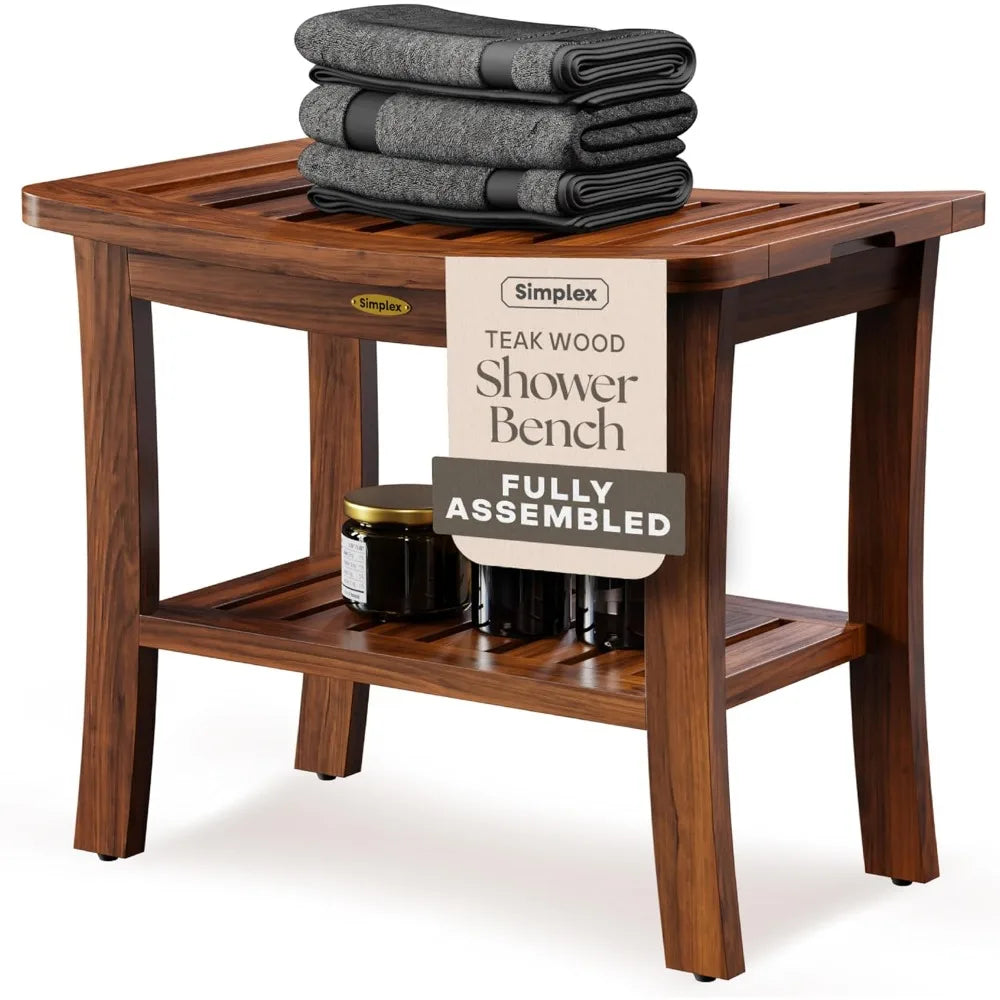 Combination Teak Shower Bench Fully Assembled Spa Seat