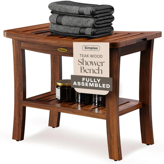 Combination Teak Shower Bench Fully Assembled Spa Seat