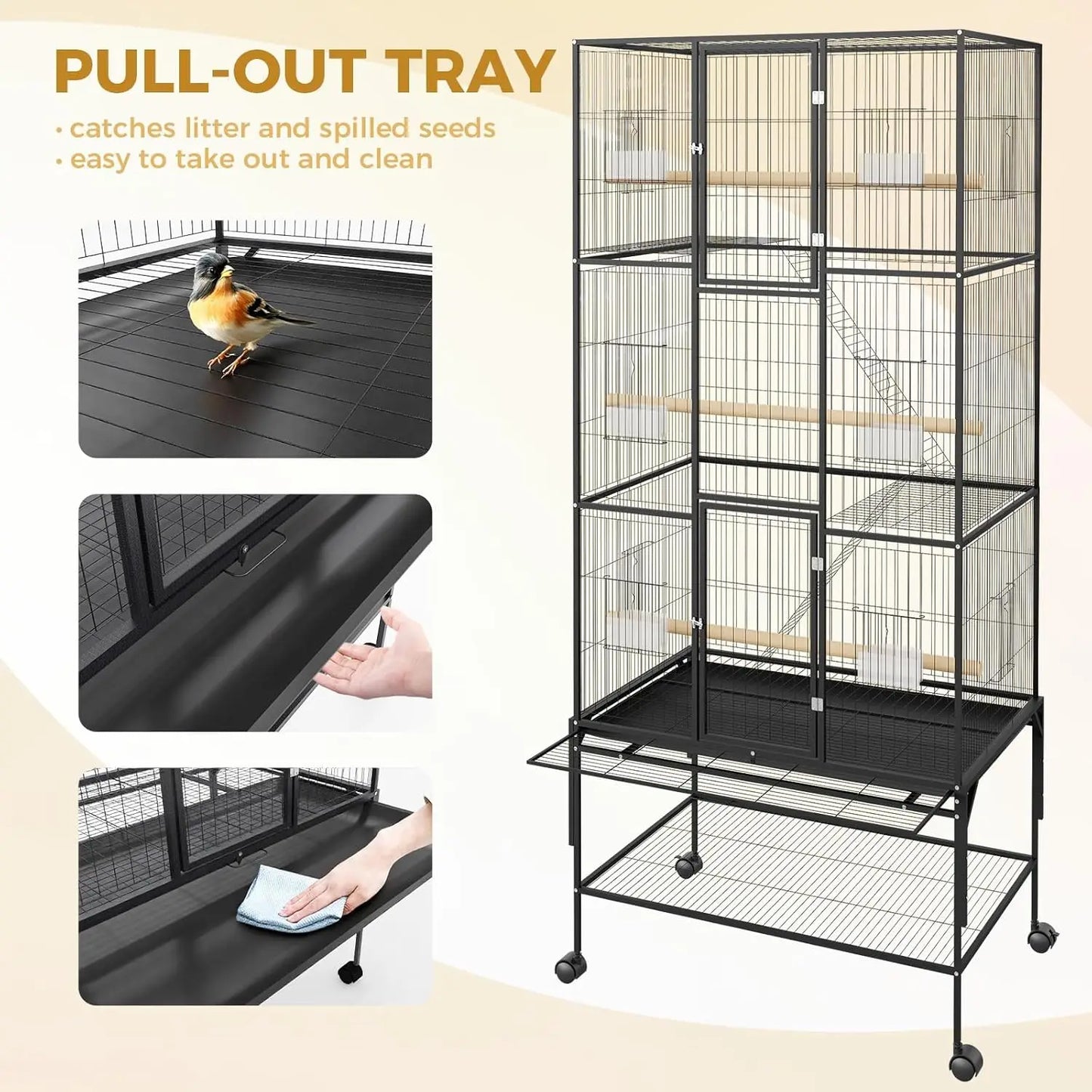 HiMISS Bird Cage Parrot Parakeet With Rolling Storage Stands
