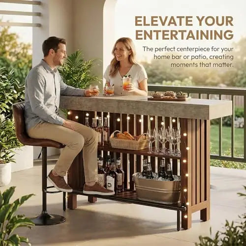 Dual Level Bar Table With Industrial ConcreteTop Wood Frame