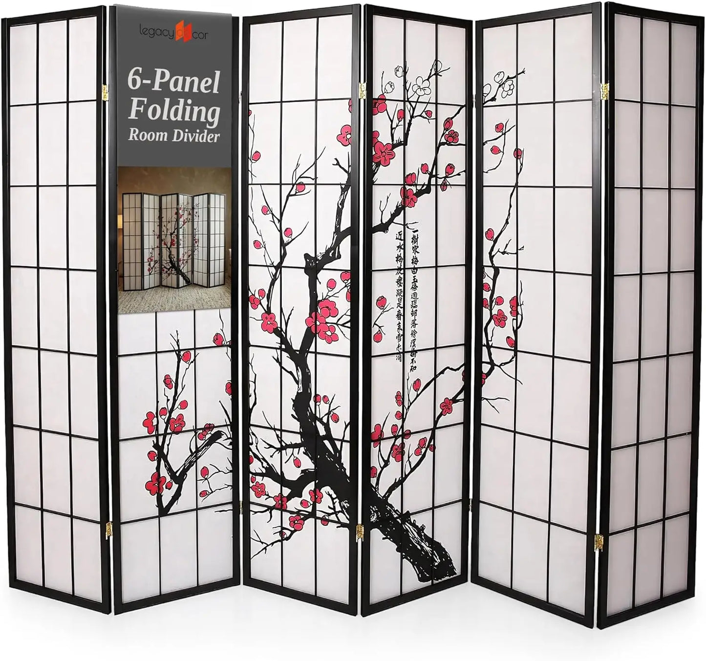 Authentic Japanese Shoji Style 6 Panel Folding Room Divider Privacy Screen