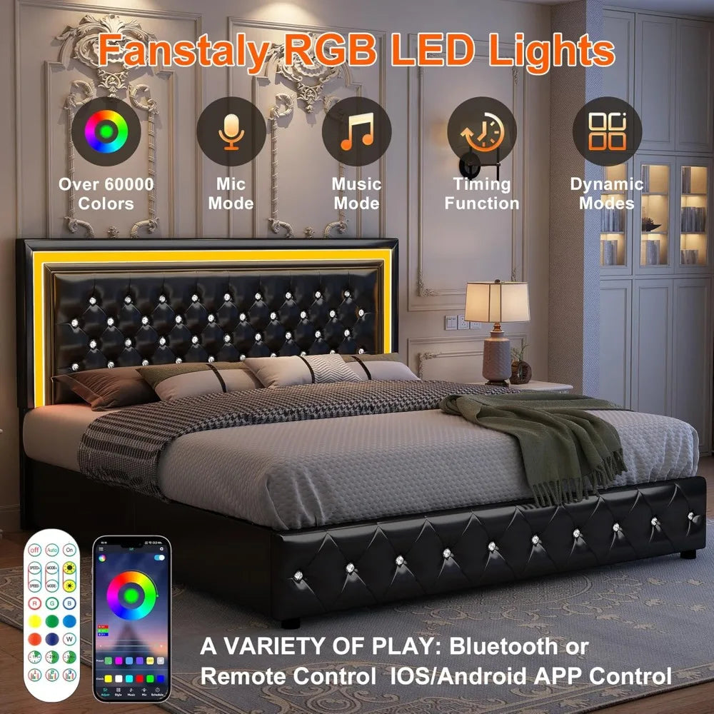 Bed Frame With LED Lighting And Stowaway Storage Drawers