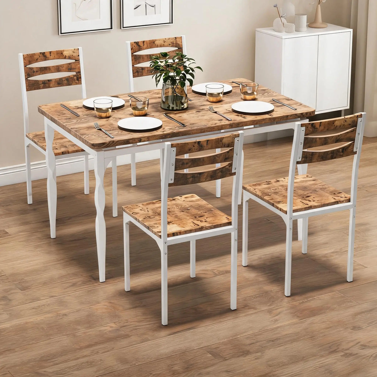 HiMISS Modern 5 Piece Metal Dining Table With Spiral
