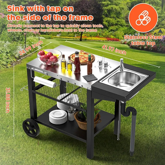 Hign Concerned Outdoor Grill Table With Sink And Oven Cart