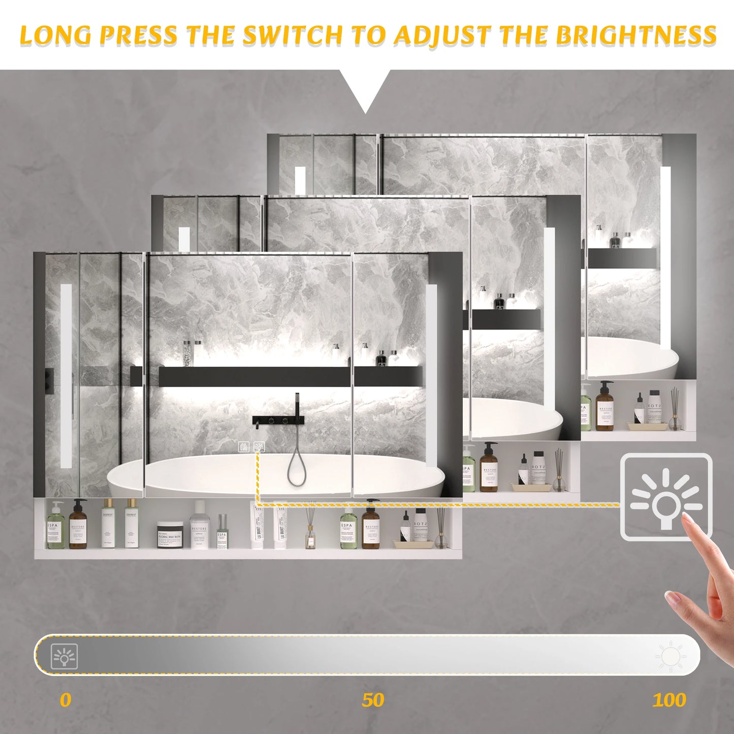 Modern 39x28 Inch Bathroom Cabinet with Mirror LED Lights and Storage Compartments