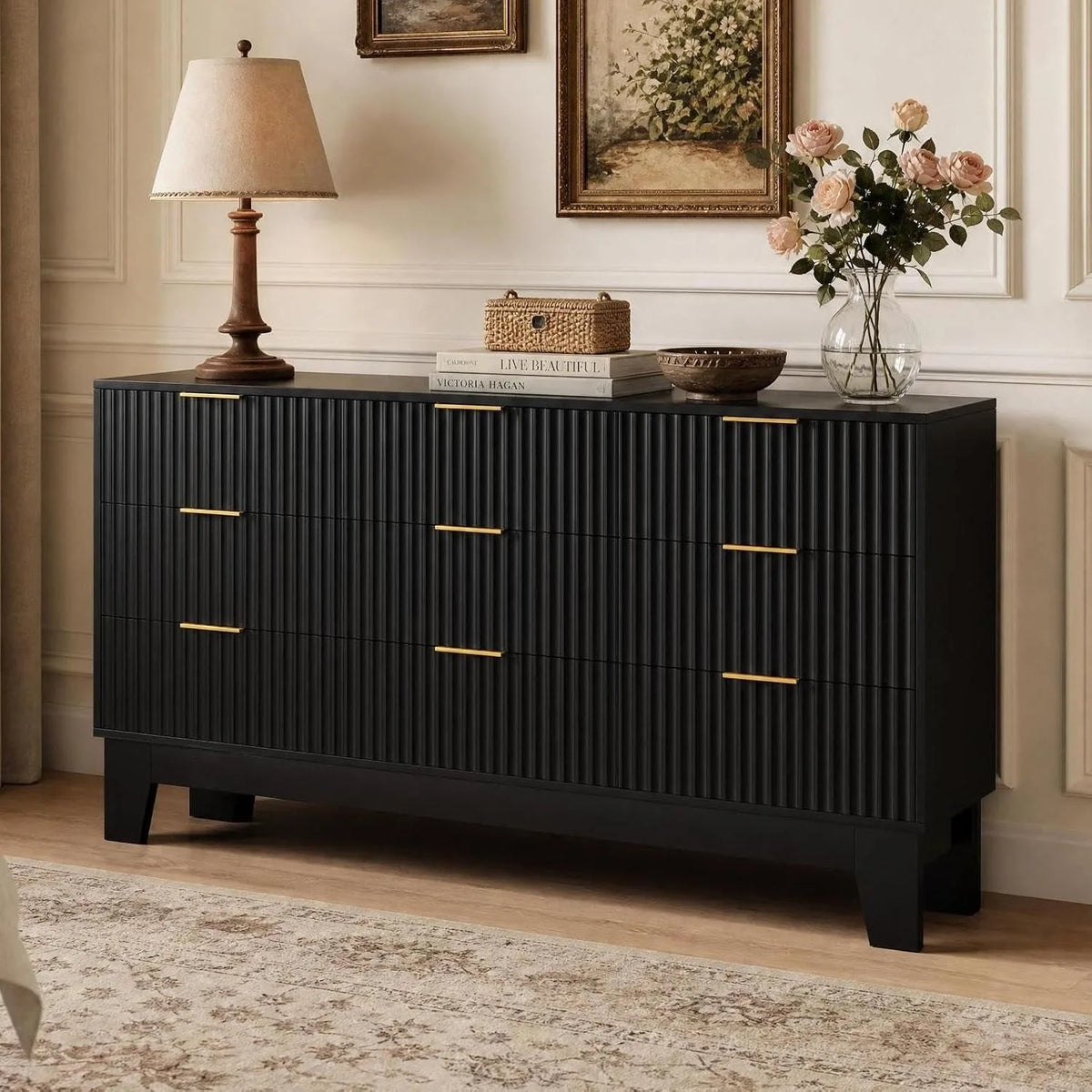 Modern Wood Nine Drawer Dresser Storage Cabinet Furniture