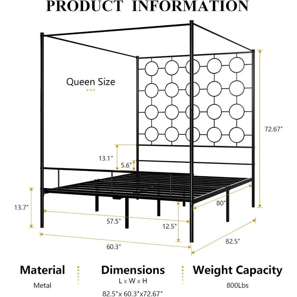 RBXC Metal Canopy Bed Frame With Slat Support Foundation