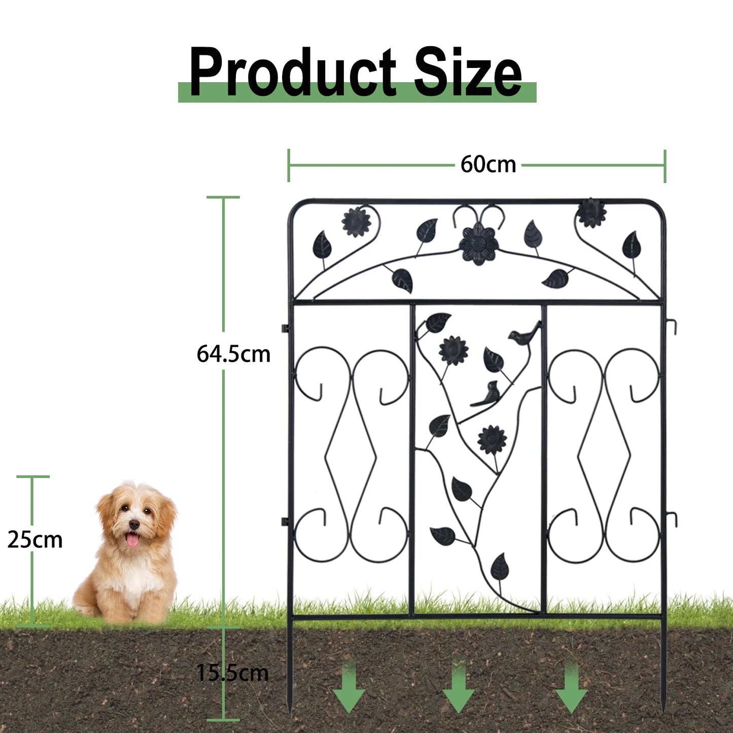 Powder Coated Iron Garden Fence Panel 5 Pack Border