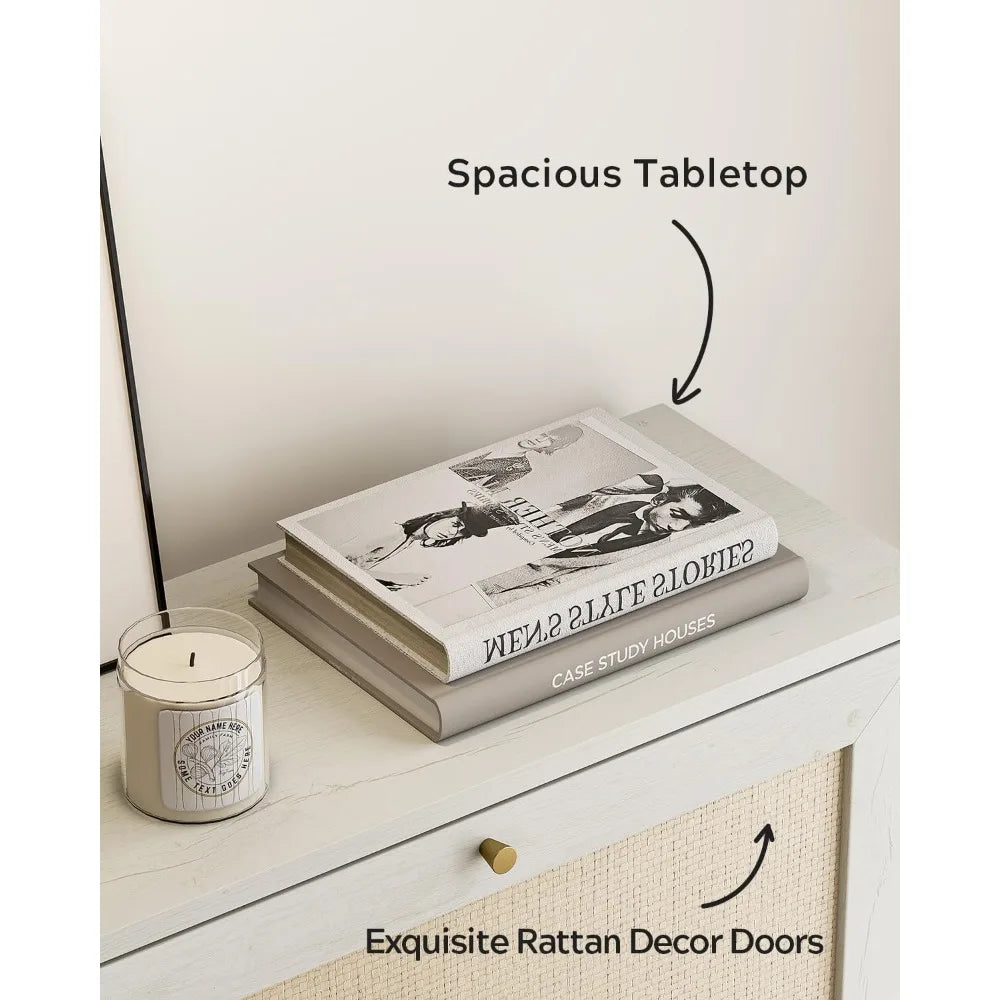 ANGDUO Rattan Shoe Cabinet Set With Flip Drawers Freestanding