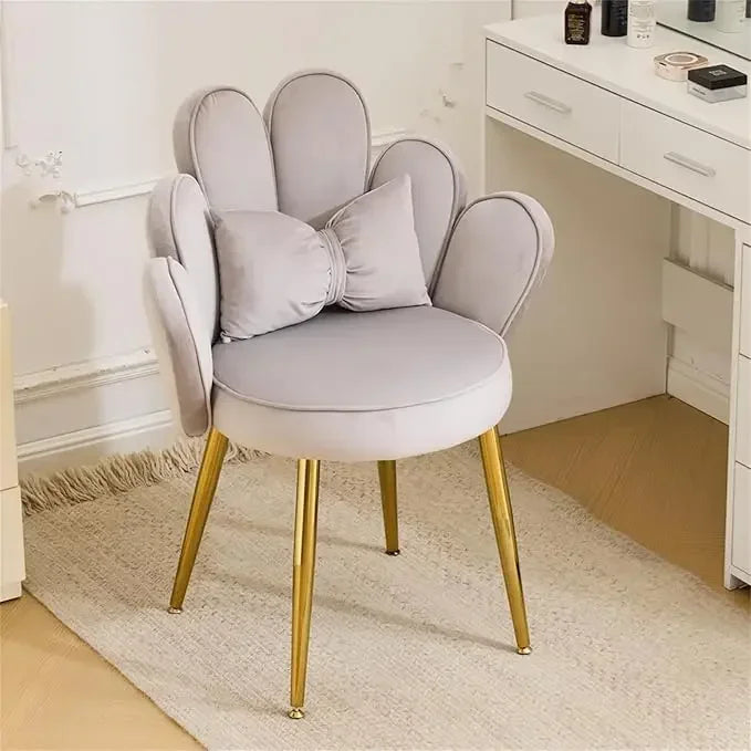 Petal Velvet Makeup Vanity Chair with Back for Girls Comfy Modern Design