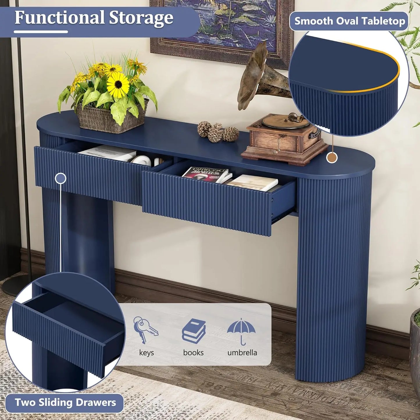 ZHENDAI Elegant Entryway Console Table With Fluted Design