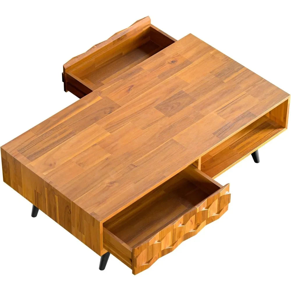 XMSJ Georgina UltraLuxuriouslyCrafted SolidWalnutWood CoffeeTableWithDrawers Storage
