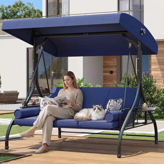 XMSJ Outdoor Porch Swing With Weatherproof Canopy Three Seats