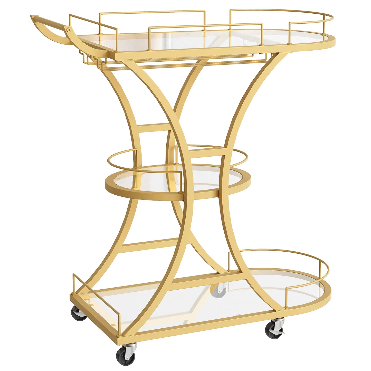 HOOBRO Bar Cart with Wheels and Tempered Glass Shelves