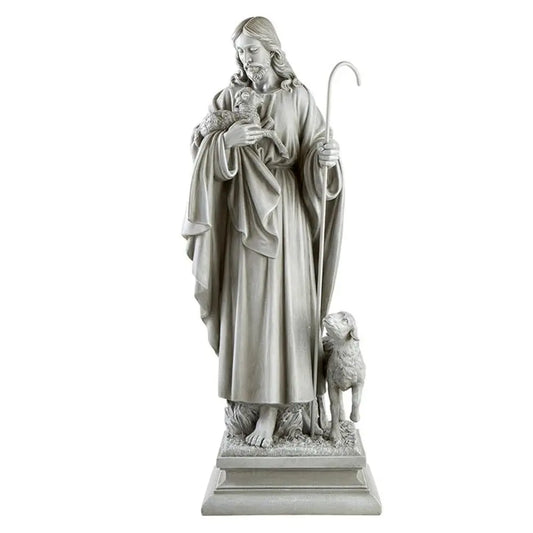 XMSJ Gallery Garden Statue Jesus The Good Shepherd StoneResin Catholic Sculpture