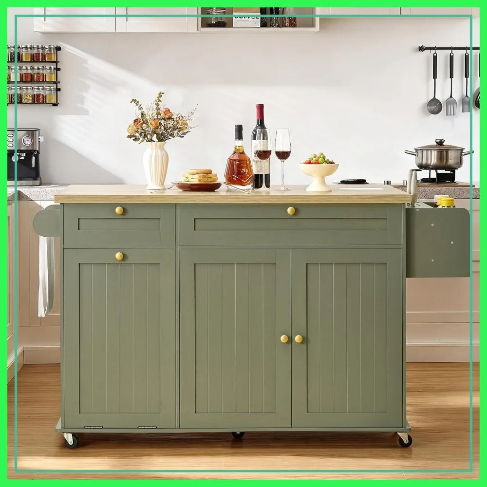 Kitchen Island Storage Rolling Cart Power Outlet Spice Rack