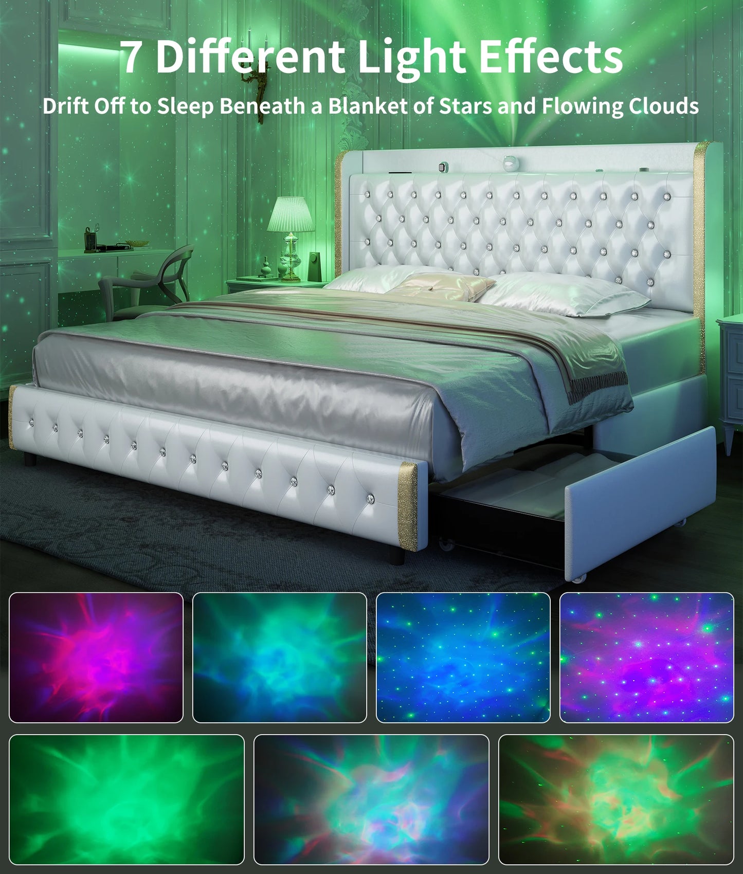 GEGOFORU Galaxy Projector LED Bed Frame With Bluetooth