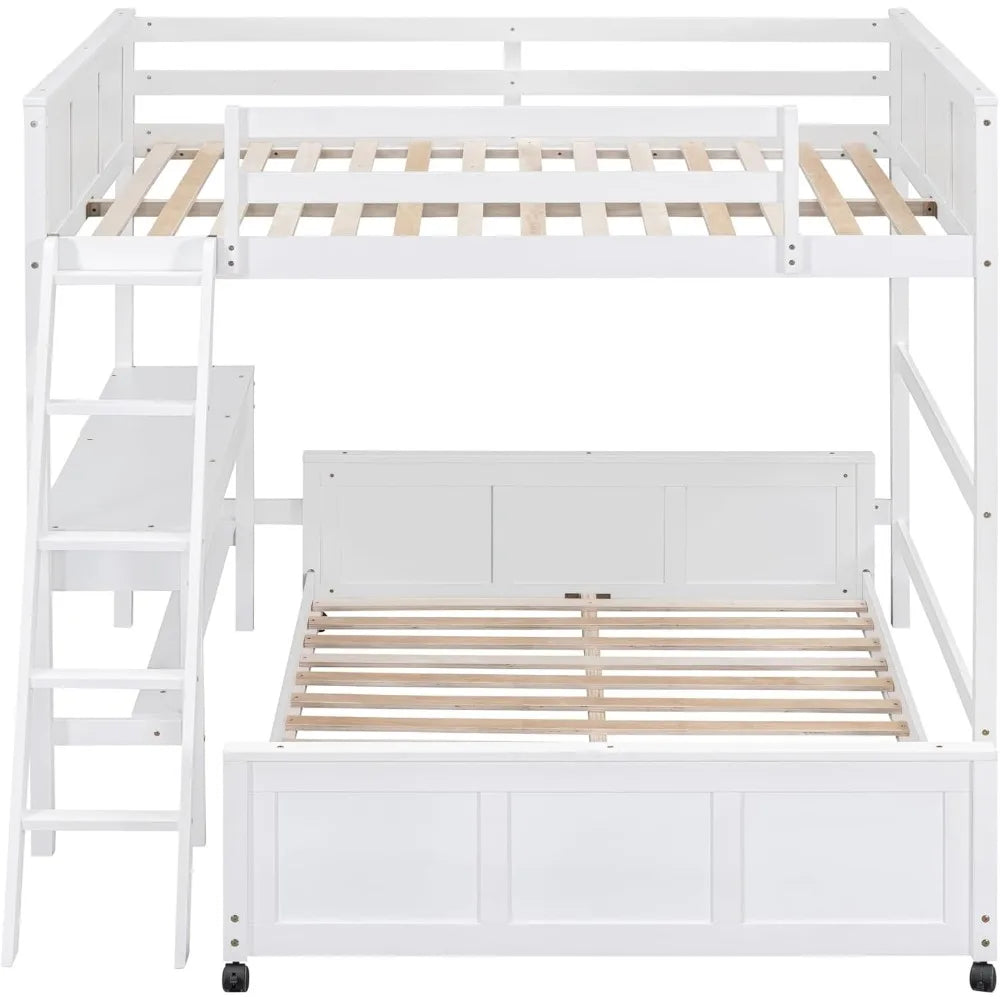 MKDK Solid Wood Bunk Bed With Desk And Storage System