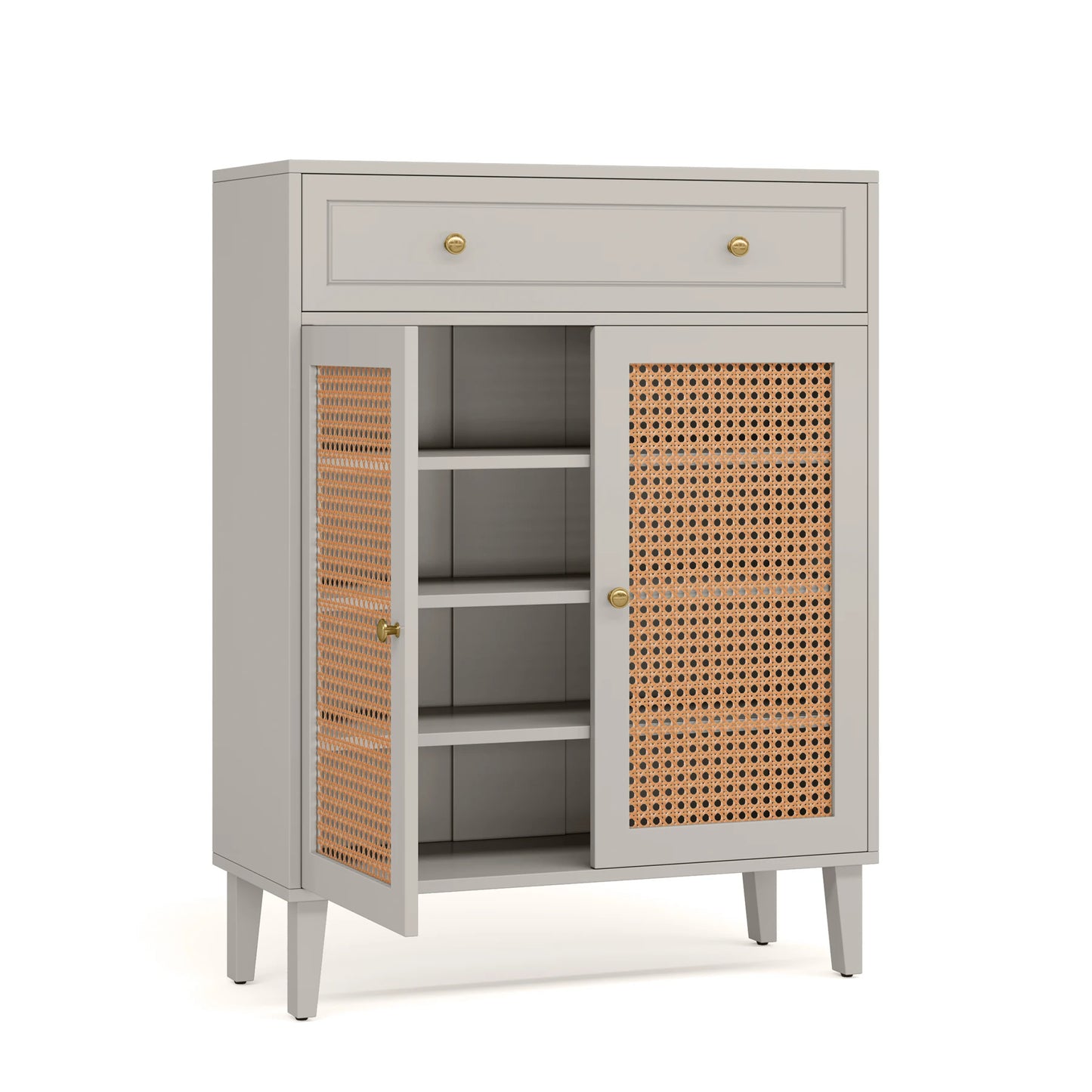 Tribesigns Mint Green Rattan Shoe Cabinet with Doors and Drawer for Entryway
