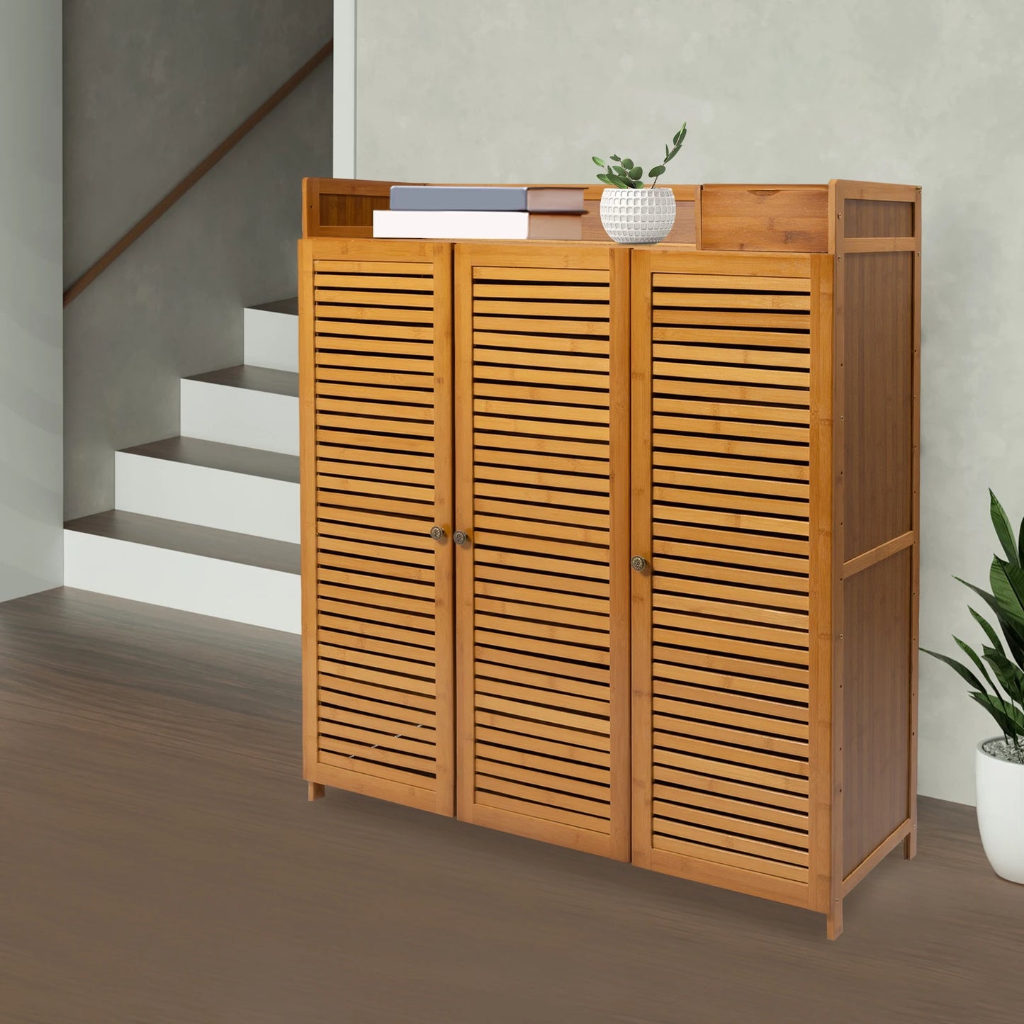 MDF Bamboo Shoe Cabinet With Doors for Hallway Storage
