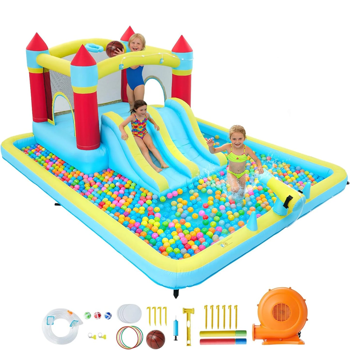 HiMISS 7 In 1 Inflatable Bounce Castle Water Slide
