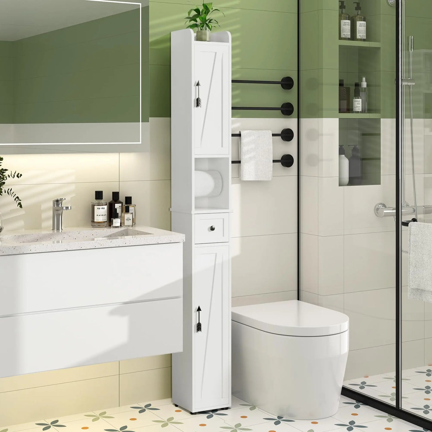XIUWO Slim Bathroom Storage Cabinet With Adjustable Shelves
