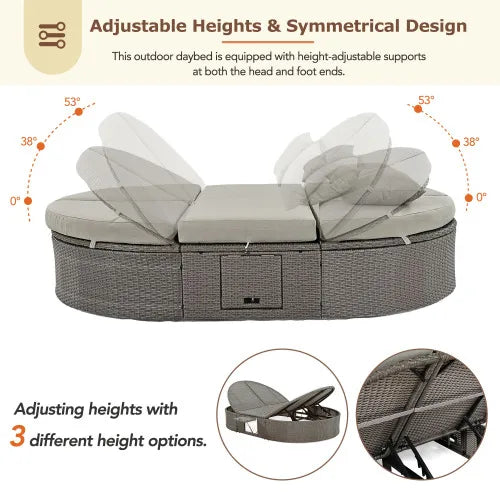 Rattan Outdoor 2 Person Reclining Daybed With Cup Trays