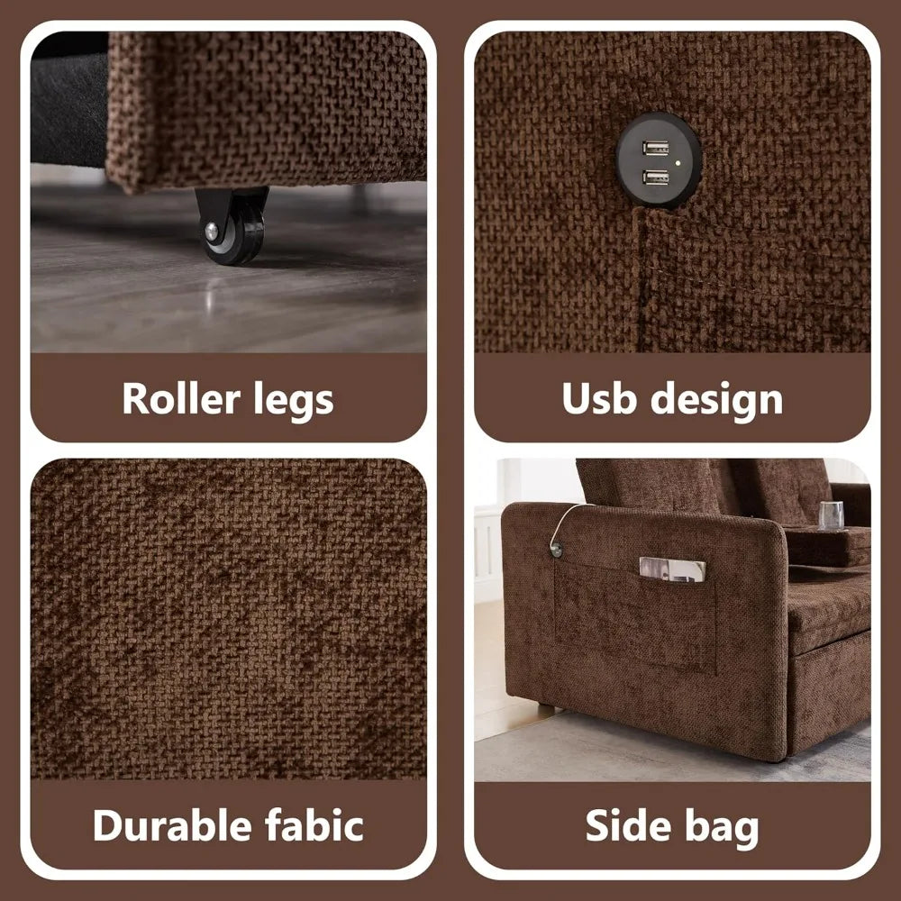 DAFIFY Convertible Sofa Bed With USB Ports And Cup Holders