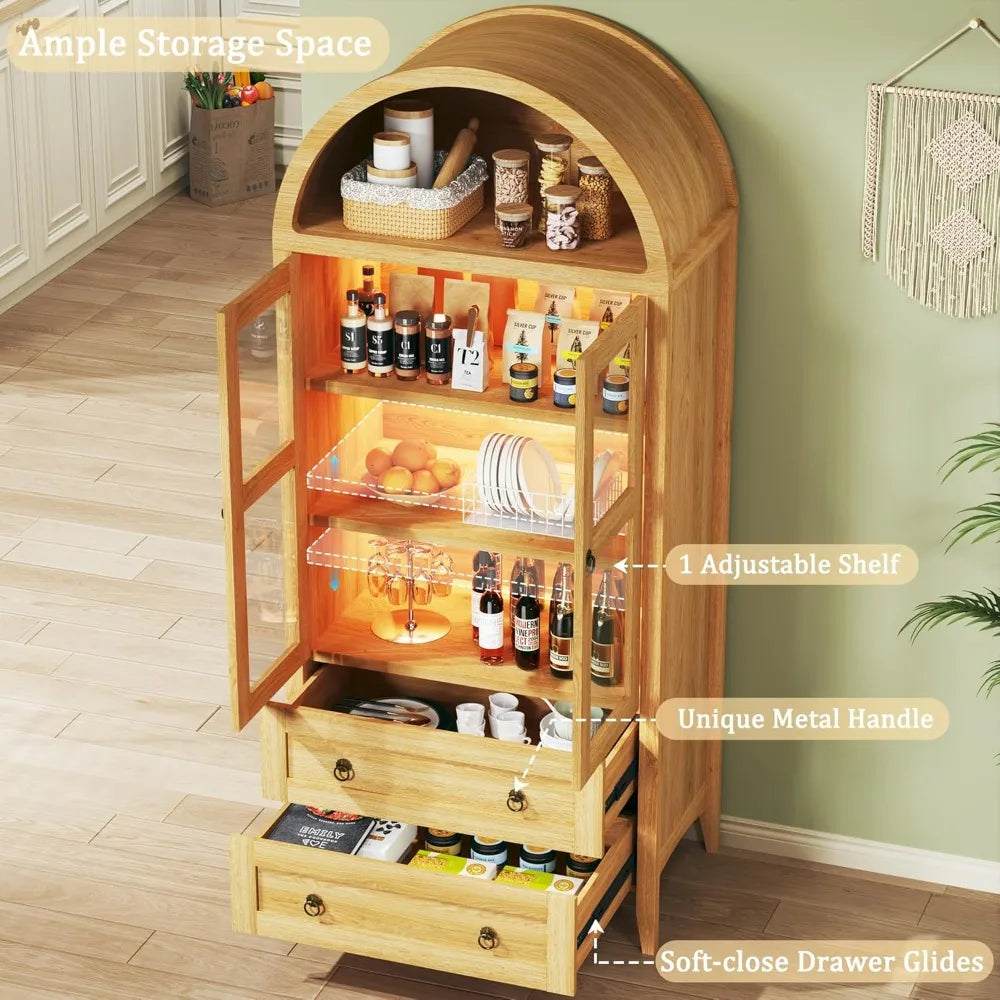 71 Inch Tall Pantry Cabinet with LED Lights and Adjustable Shelves for Kitchen