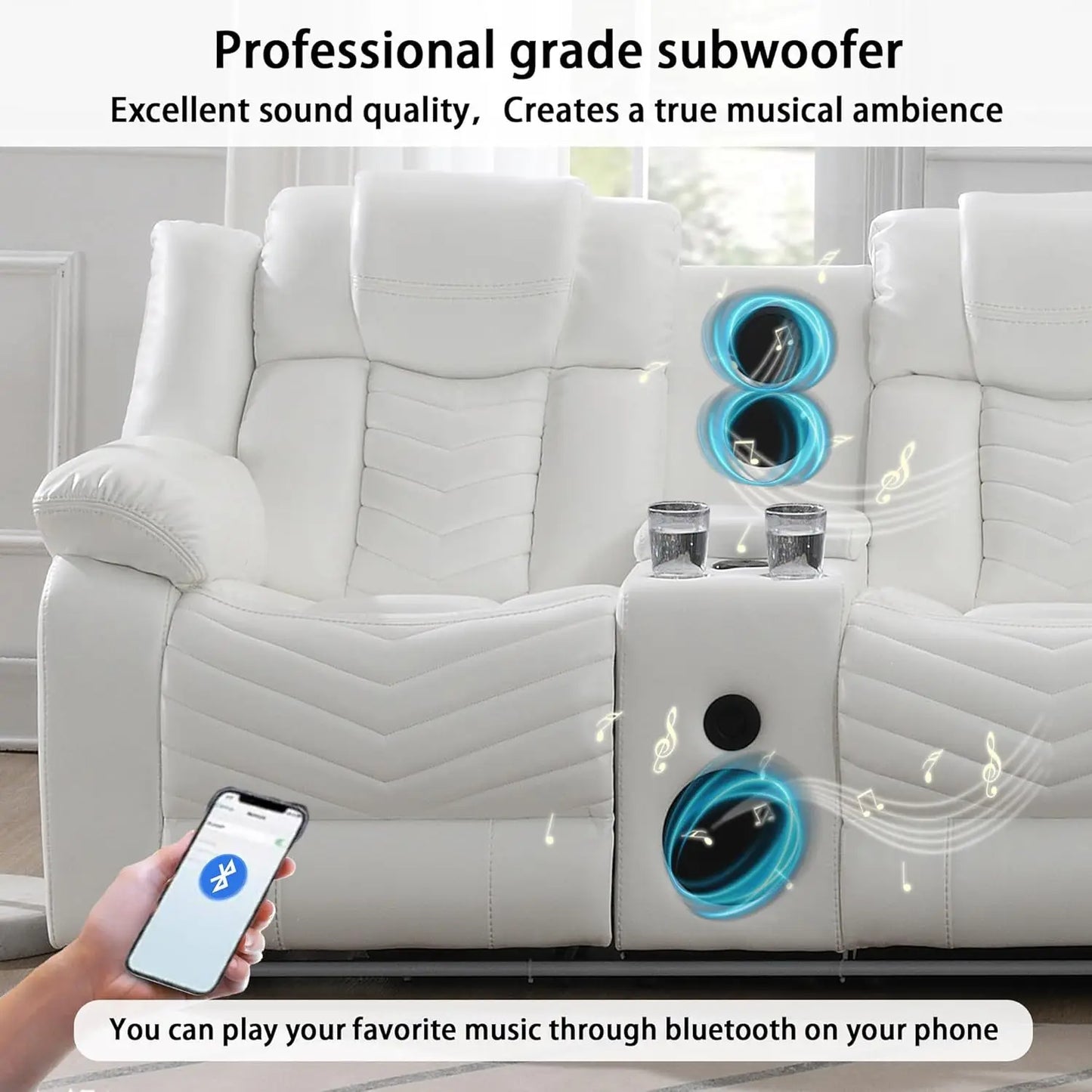 Power Couch Leather Recliner Sofa With LED USB Speaker